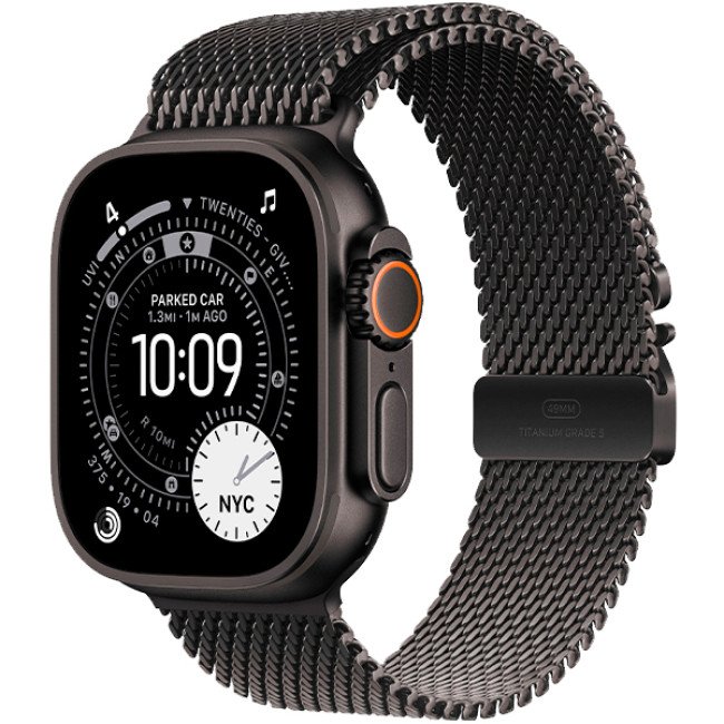 Apple Watch Ultra 3 Black Titanium Case with Black Titanium Milanese Loop Medium (MF1Q4)