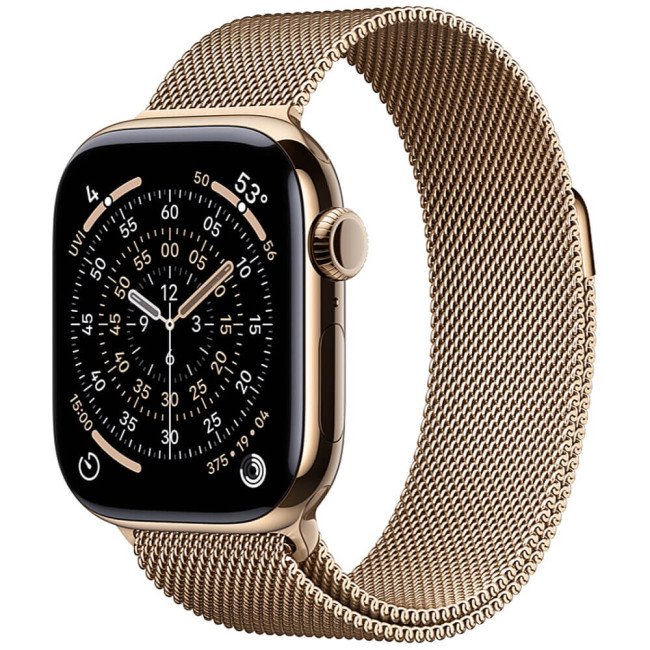 Apple Watch Series 11 46mm Gold Titanium Case with Gold Milanese Loop S/M (MFD74)